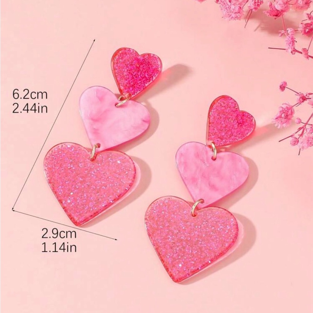 Pink Heart Drop Earrings - Picture 4 of 5